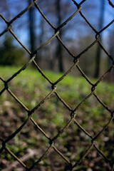The concept of territory protection or prohibition to enter parks, metal wire mesh fence