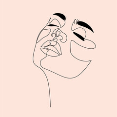 Woman line art portrait.  Woman Line Drawing. Surreal Minimalist Art. Beauty Salon logotype. Beauty Face minimal illustration