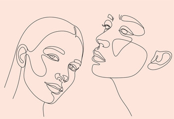 Woman line art portrait.  Woman Line Drawing. Surreal Minimalist Art. Beauty Salon logotype. Beauty Face minimal illustration