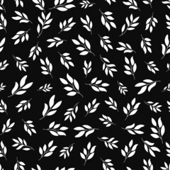 Grey seamless patterns with white flower leaves.