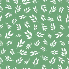 Papier Peint photo Vert Modèles sans soudure verts avec des feuilles de fleurs blanches.