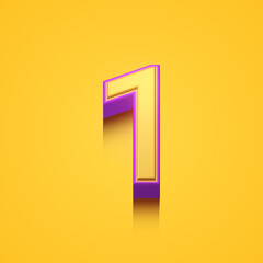 set of 3d numbers on yellow background, 3d illustration, one