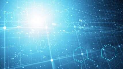 Computer data cyberspace with chemical hexagon bonds chemistry molecules.