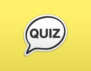 Quiz logo icon vector symbol, flat cartoon bubble speech with question signs as competition game or interview logotype, poll or questionnaire modern