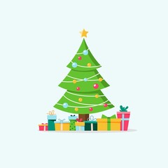 Christmas tree decorations, gifts under the tree. The concept of Christmas, New Year, holiday.