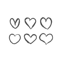 Hand drawn hearts. Set of heart grungy heart illustrations. Valentine's day love symbol design. Sketchy shape.
