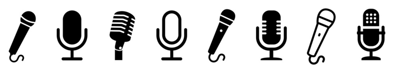 Microphone Icons set. variant microphone icon. Karaoke mic. Podcast microphone. web and mobile icons. vector illustration - obrazy, fototapety, plakaty