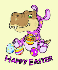 Tyrannosaurus rex in kigurumi bunny dress with easter eggs