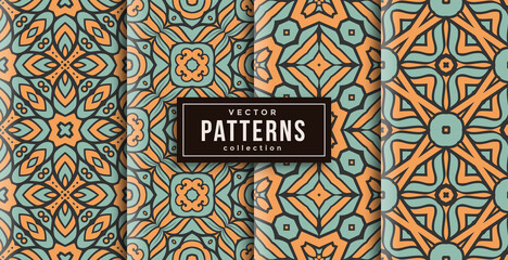 pattern ornament style warm colors set of four. seamless background set