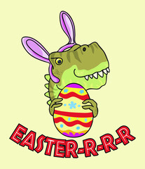 Easter tyrannosaurus rex with bunny ears and egg