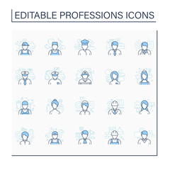 Professions line icons set. Various professions. Important jobs. Career concept. Isolated vector illustrations.Editable stroke