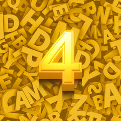 set of 3d golden numbers, four