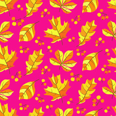 Autumn seamless pattern with leaves and berries