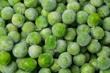 Close up of vegetable food background, healthy vegetarian natural meal. Fresh frozen peas 
Flat lay top view, peas texture background