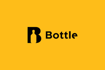 Bottle Logo. Initial Letter B with Negative Space Drink Water Bottle inside isolated on Yellow Background. Flat Vector Logo Design Template Element for Company and Branding Logos. © sangart