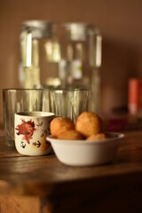 Tasty Breakfast With Cheese Balls and Tea. Food Photography