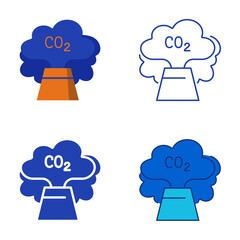 Carbon emission icon set in flat and line style