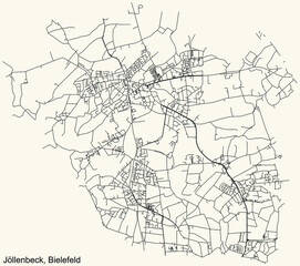 Detailed navigation urban street roads map on vintage beige background of the quarter Jöllenbeck district of the German regional capital city of Bielefeld, Germany