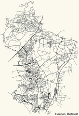 Fototapeta na wymiar Detailed navigation urban street roads map on vintage beige background of the quarter Heepen district of the German regional capital city of Bielefeld, Germany