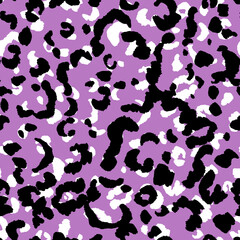 Abstract modern leopard seamless pattern. Animals trendy background. Purple and black decorative vector stock illustration for print, card, postcard, fabric, textile. Modern ornament of stylized skin
