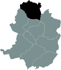 Black location map of the Jöllenbeck district inside gray urban districts map of the German regional capital city of Bielefeld, Germany