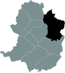 Black location map of the Heepen district inside gray urban districts map of the German regional capital city of Bielefeld, Germany