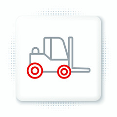 Line Forklift truck icon isolated on white background. Fork loader and cardboard box. Cargo delivery, shipping, transportation. Colorful outline concept. Vector