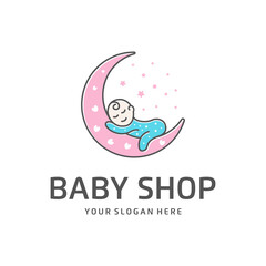 Baby shop with moon heart baby logo design