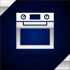 Silver Oven icon isolated on dark blue background. Stove gas oven sign. Vector