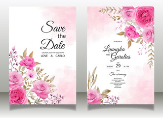 Beautiful hand drawing floral wedding invitation and menu template free vector design