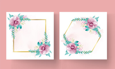 Golden rose floral frame vector design