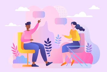 Man and girl talking