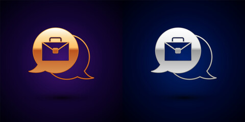 Gold and silver Online working icon isolated on black background. Freelancer man working on laptop at his house. Remote work. Distant job concept. Vector