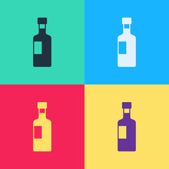 Pop art Wine bottle icon isolated on color background. Vector