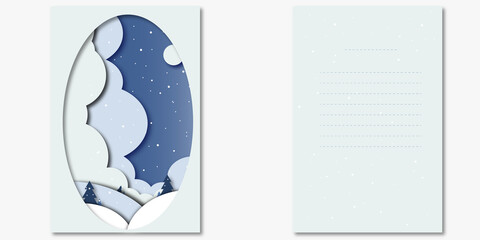 Для Интернета Postcard for the new year. Winter forest . Snow and Christmas trees. In blue and gray tones.