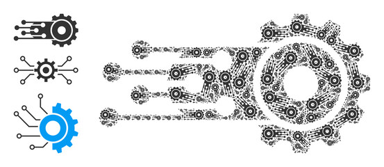 Itself recursive composition transition gear. Vector transition gear composition is done with randomized recursive transition gear items. Abstract illustration.