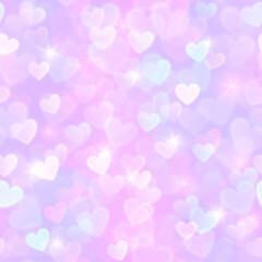 Romantic shiny pink pattern with hearts bokeh