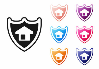 Black House with shield icon isolated on white background. Insurance concept. Security, safety, protection, protect concept. Set icons colorful. Vector
