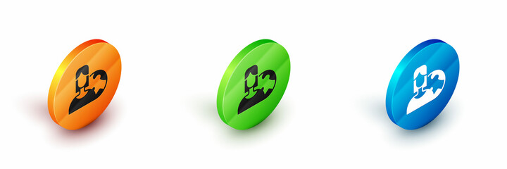 Isometric Women from different countries and religions icon isolated on white background. Fight for freedom, independence, equality. Circle button. Vector