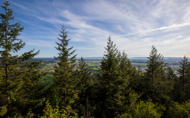 Skyline of Burlington and Mount Vernon in Washington. View from Little Mountain Park during Summer.