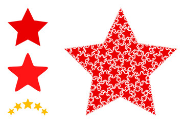 Itself recursion collage red star. Vector red star collage is formed from repeating itself red star parts. Flat illustration.