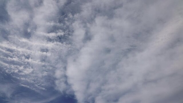 timelapse video with white clouds running on sky. cloudscape with white cumulus clouds