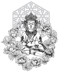 Tattoo art buddha design on lotus hand drawing and sketch