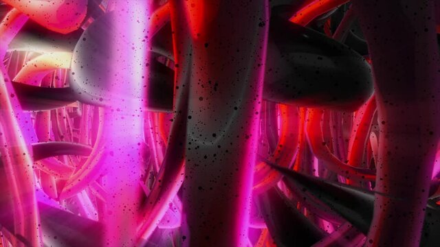 3D animation of abstract blood cell structure. Motion. Amazing animation of moving curves inside cage. Abstract 3d animation pheromones of love or inside of cell