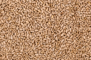 Top view background with white dehulled sunflower seeds