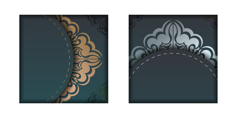 Gradient green card with mandala gold ornament for your brand.