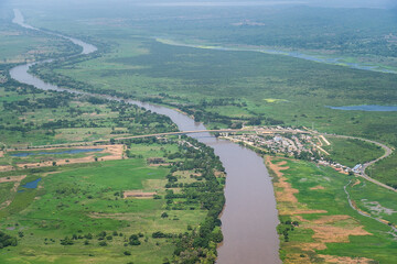 aerial view of the municipality of Gambote, department of Bolívar in Colombia and overflight of the Canal del dique