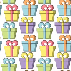 Seamless vector pattern with pastel color gift box