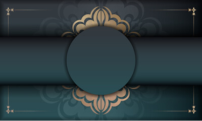 Green gradient banner with vintage gold ornament for design under your text