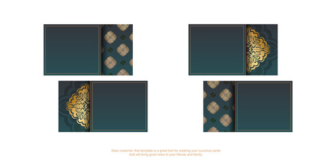 Fototapeta na wymiar Gradient green business card with luxurious gold ornaments for your business.